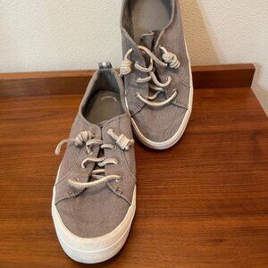 Women's Sperry Top Sider Canvas Boat Shoes Sneakers leather laces Gray size 9.5